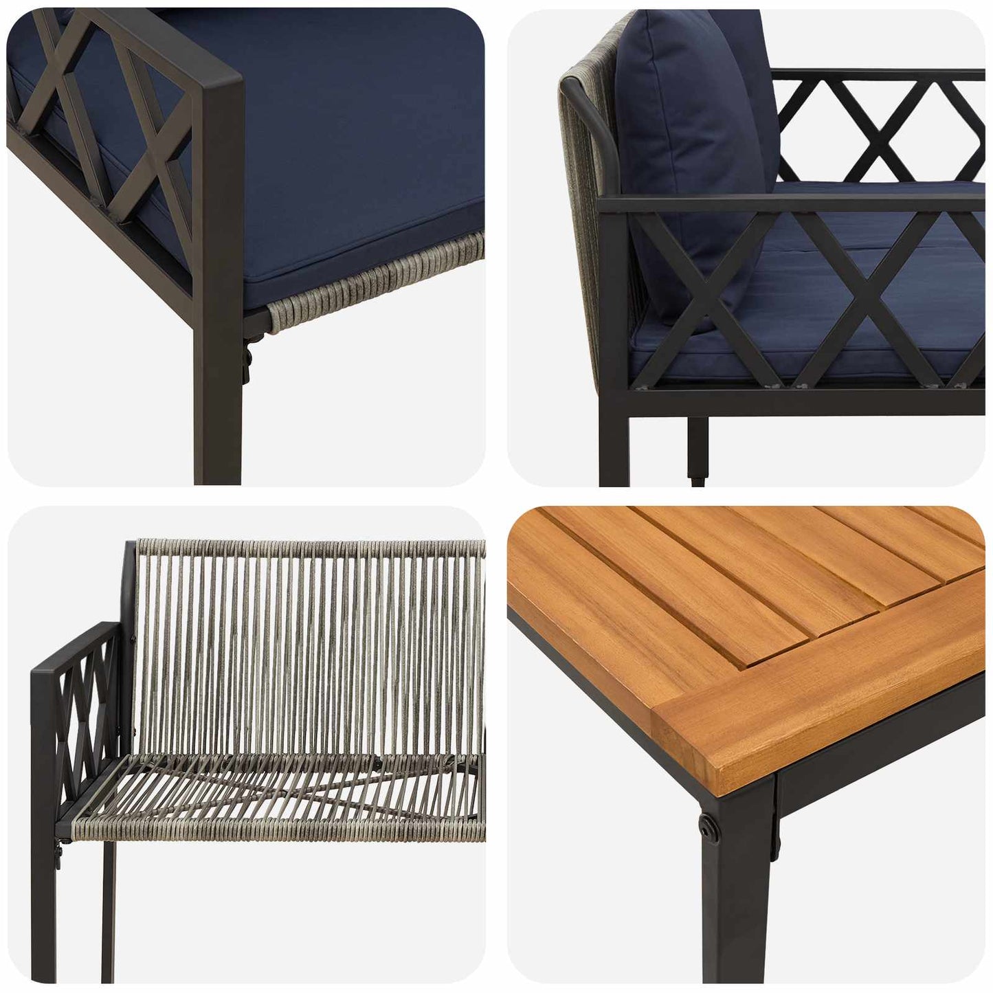 Gartenmöbel-Set 4 Pcs Grau Und Marineblau Poly-Rattan