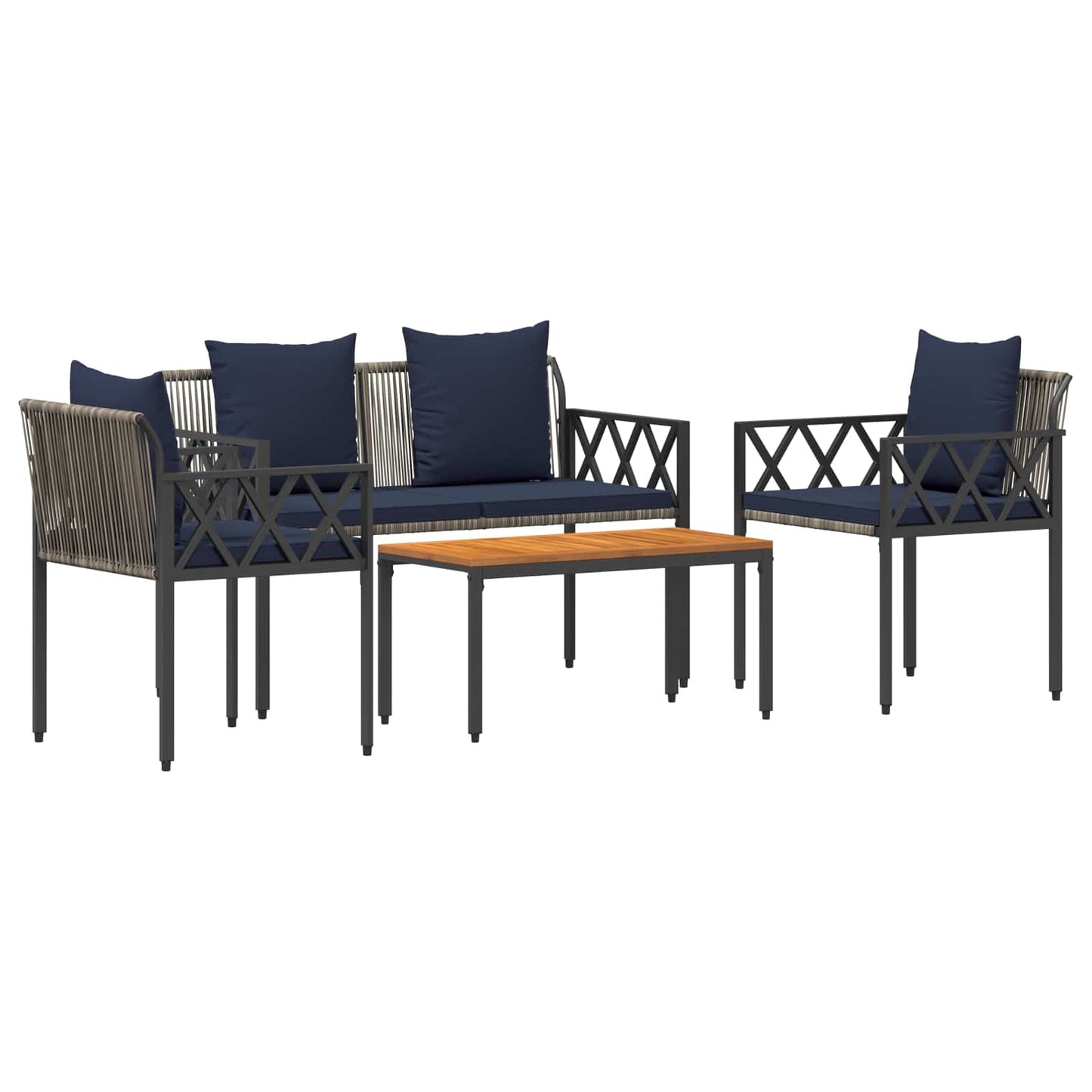 Gartenmöbel-Set 4 Pcs Grau Und Marineblau Poly-Rattan
