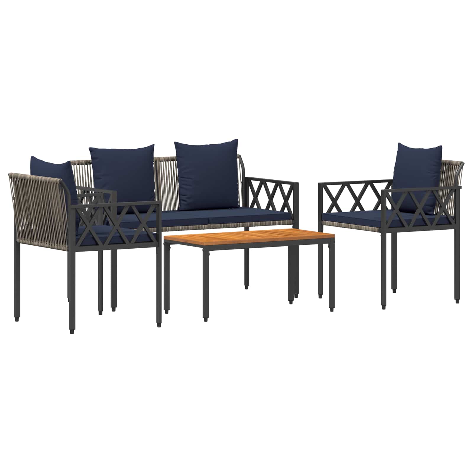 Gartenmöbel-Set 4 Pcs Grau Und Marineblau Poly-Rattan