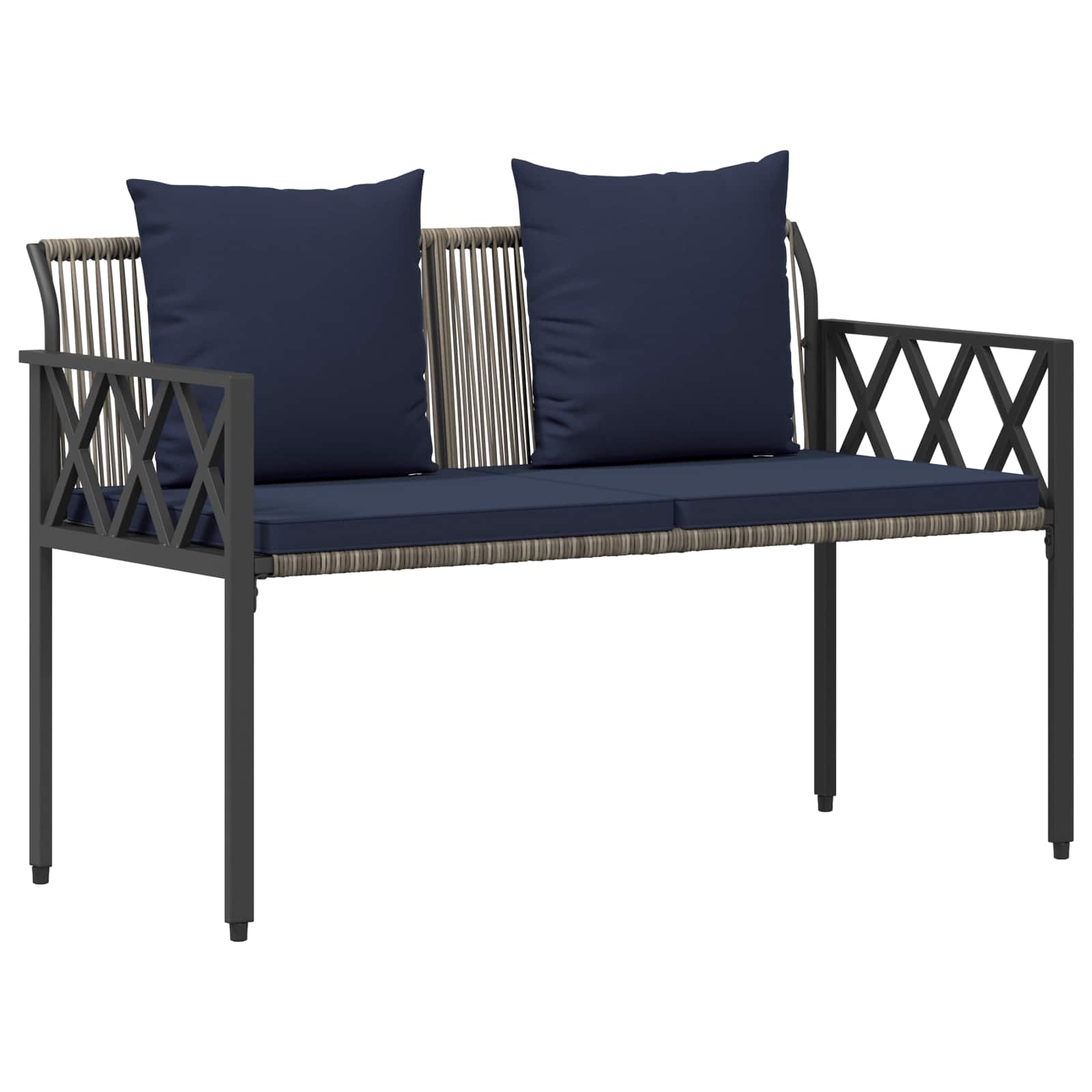 Gartenmöbel-Set 4 Pcs Grau Und Marineblau Poly-Rattan