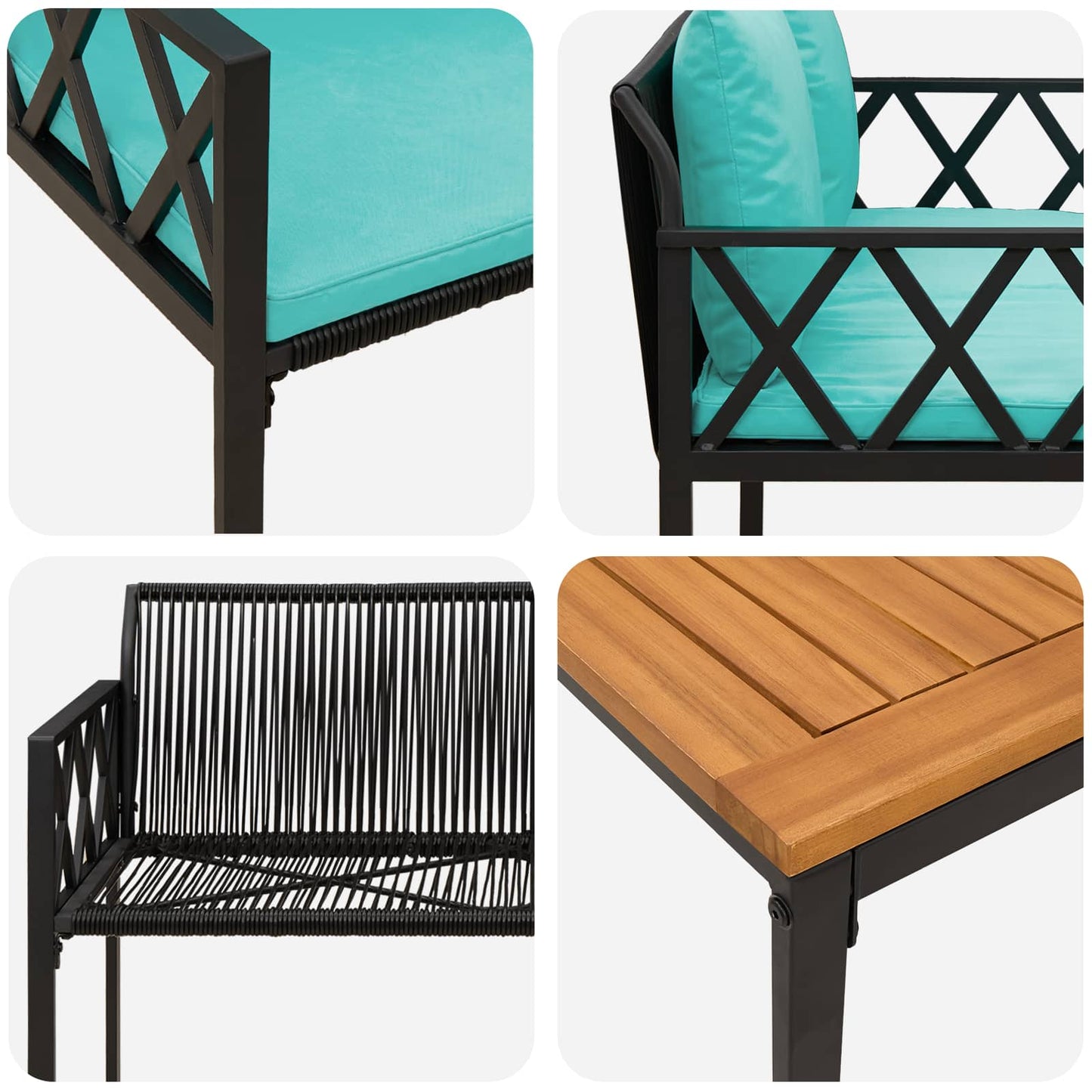 Gartenmöbel-Set 4 Stück Schwarz Und Türkis Poly-Rattan