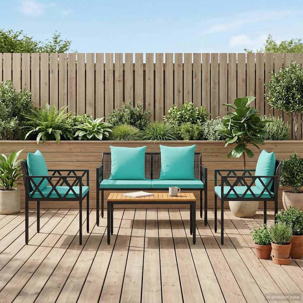 Gartenmöbel-Set 4 Stück Schwarz Und Türkis Poly-Rattan