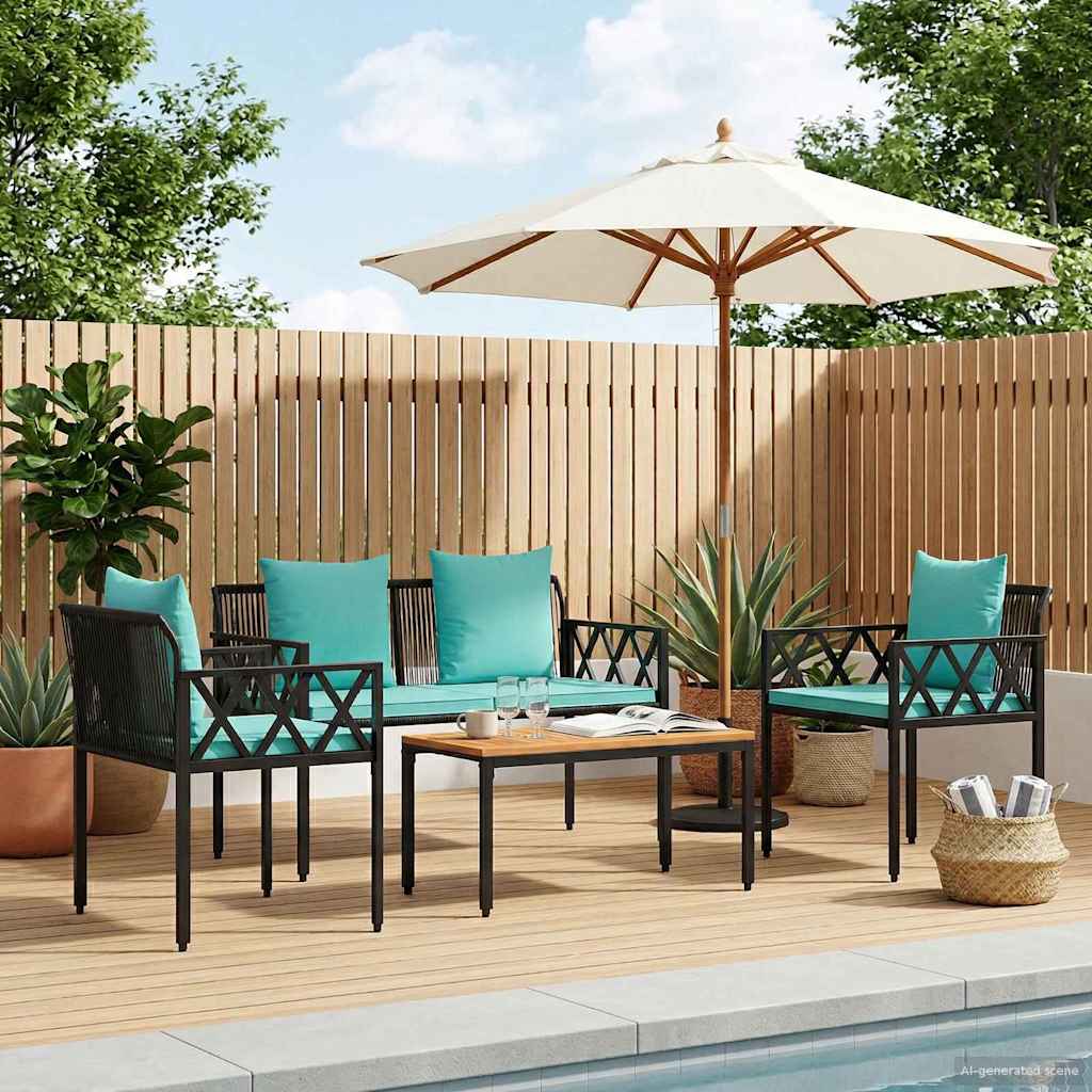 Gartenmöbel-Set 4 Stück Schwarz Und Türkis Poly-Rattan