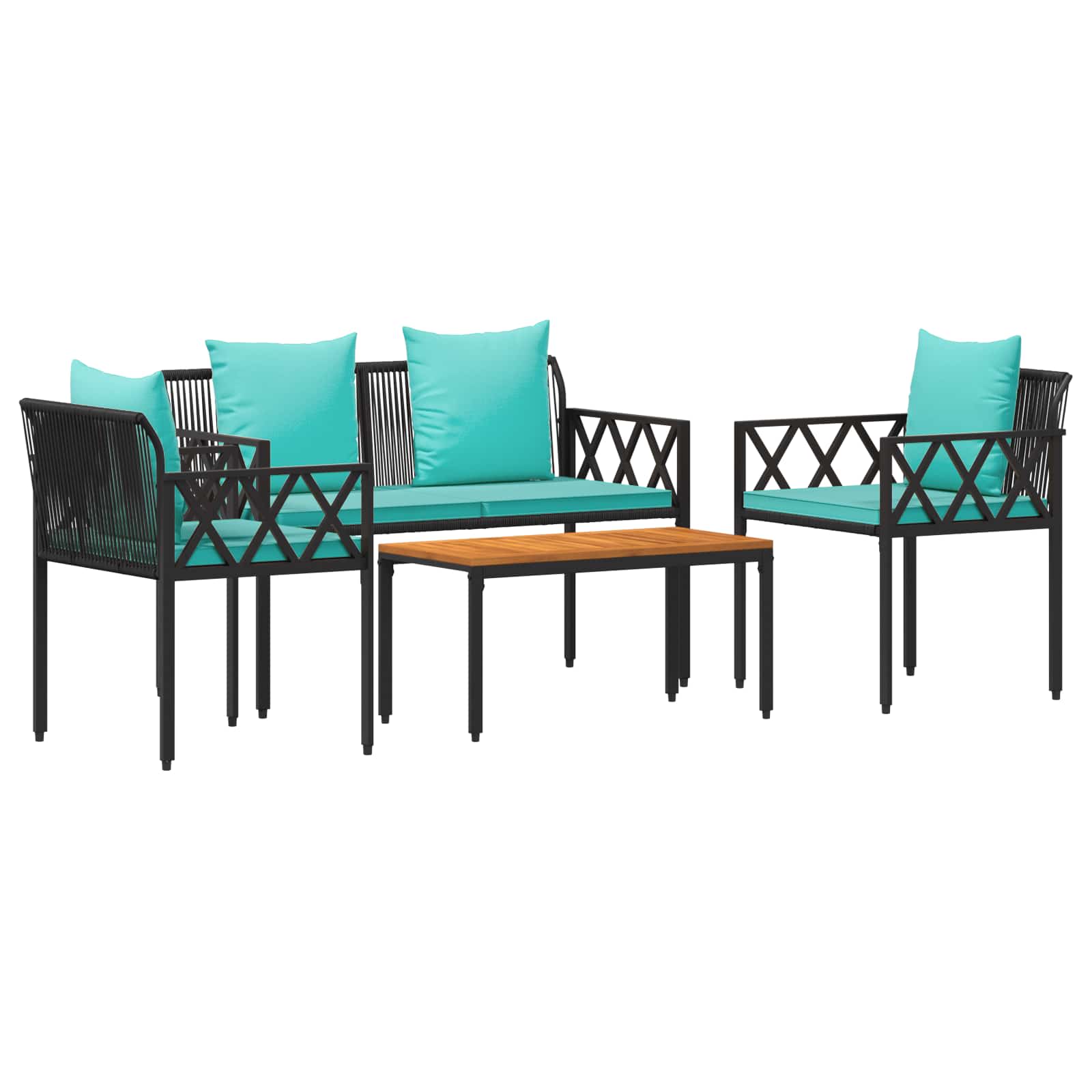 Gartenmöbel-Set 4 Stück Schwarz Und Türkis Poly-Rattan