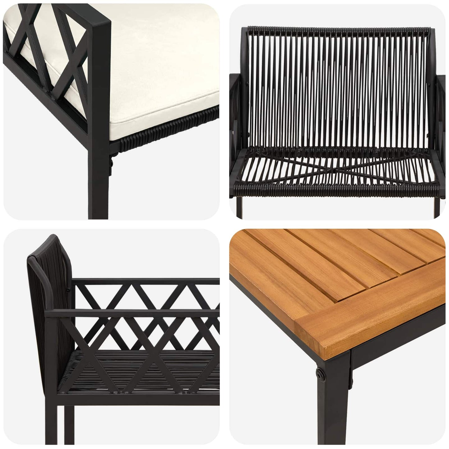 Gartenmöbel-Set 3 Pcs Schwarz Und Cremeweiß Poly-Rattan