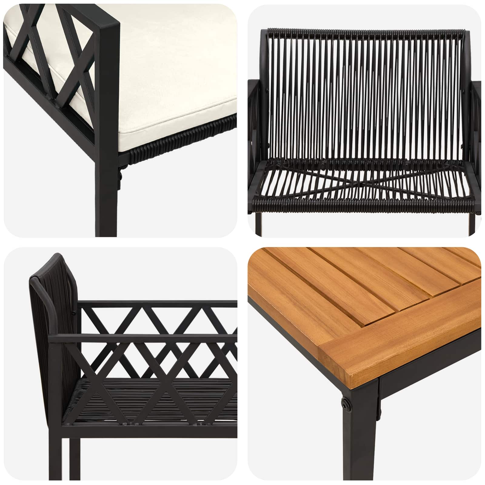 Gartenmöbel-Set 3 Pcs Schwarz Und Cremeweiß Poly-Rattan