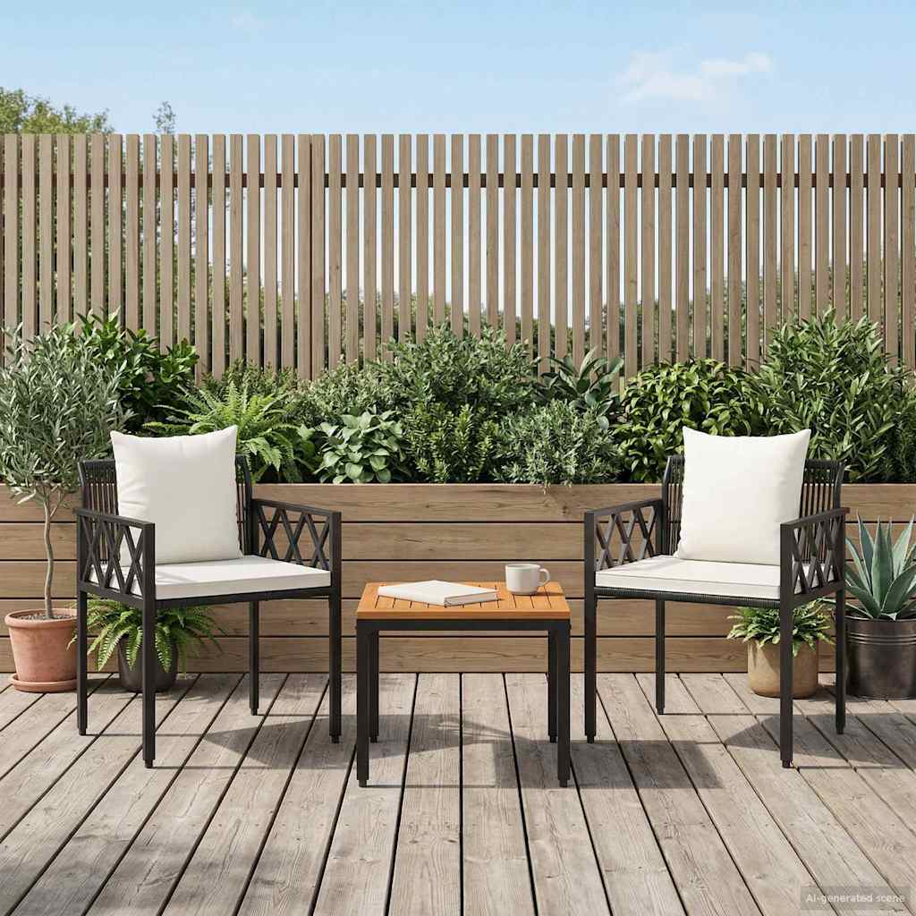 Gartenmöbel-Set 3 Pcs Schwarz Und Cremeweiß Poly-Rattan