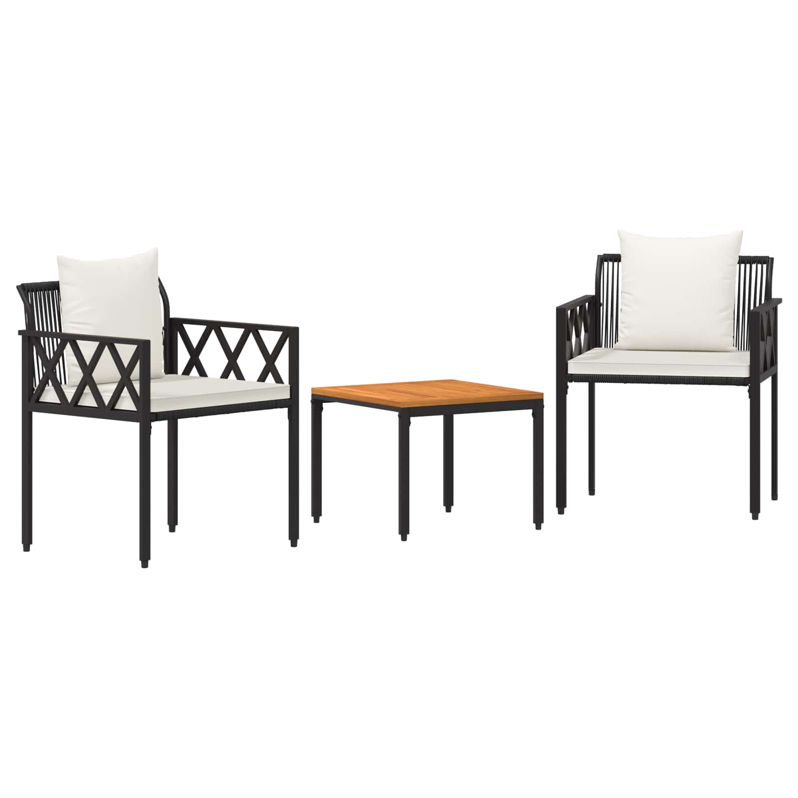 Gartenmöbel-Set 3 Pcs Schwarz Und Cremeweiß Poly-Rattan