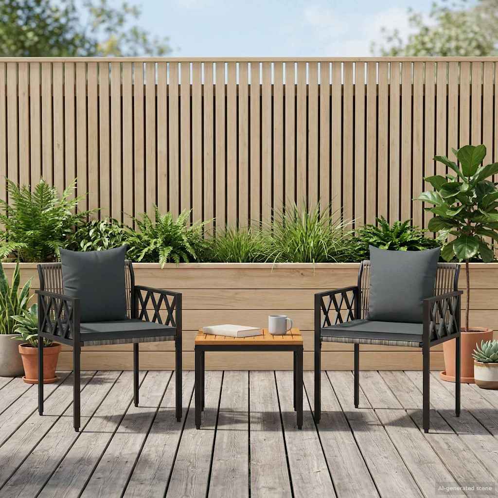 Gartenmöbel-Set 3 Pcs Grau Und Dunkelgrau Poly-Rattan