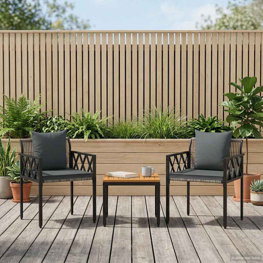 Gartenmöbel-Set 3 Pcs Grau Und Dunkelgrau Poly-Rattan