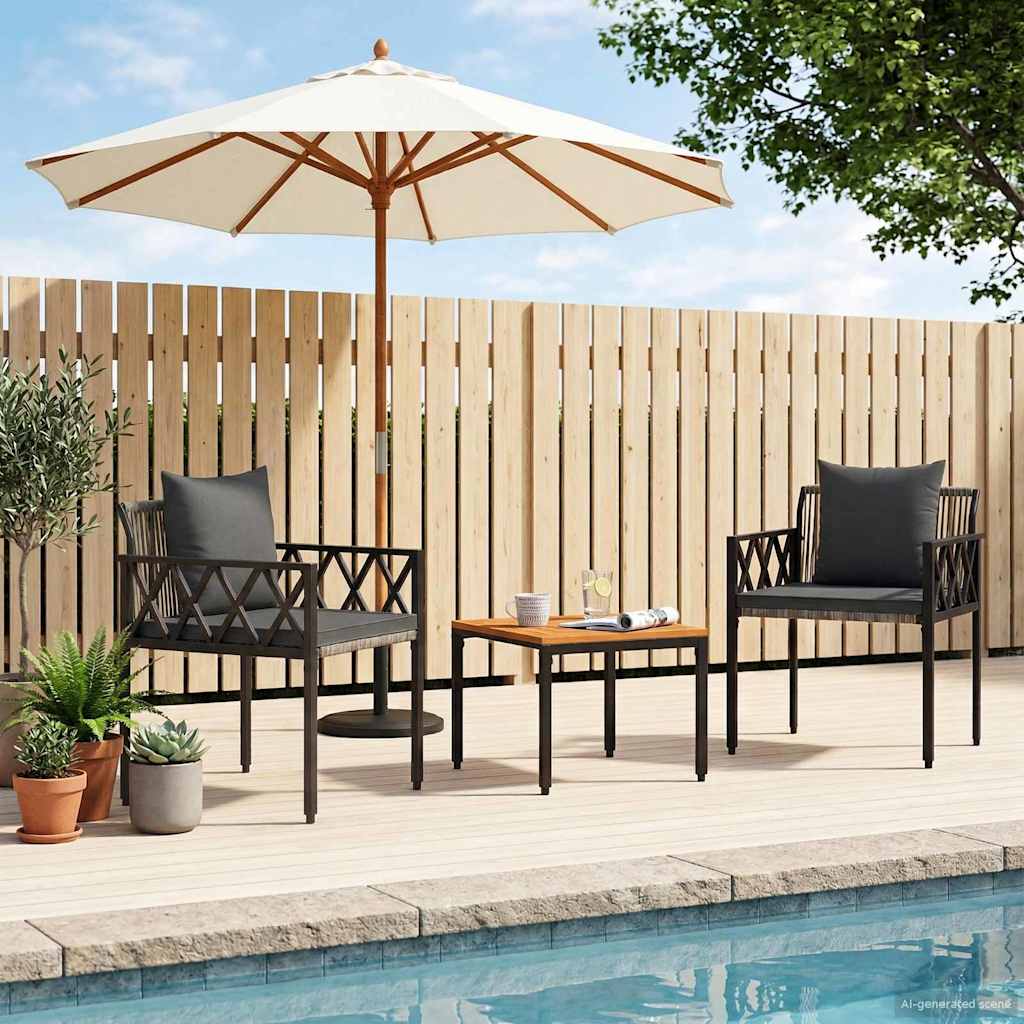 Gartenmöbel-Set 3 Pcs Grau Und Dunkelgrau Poly-Rattan