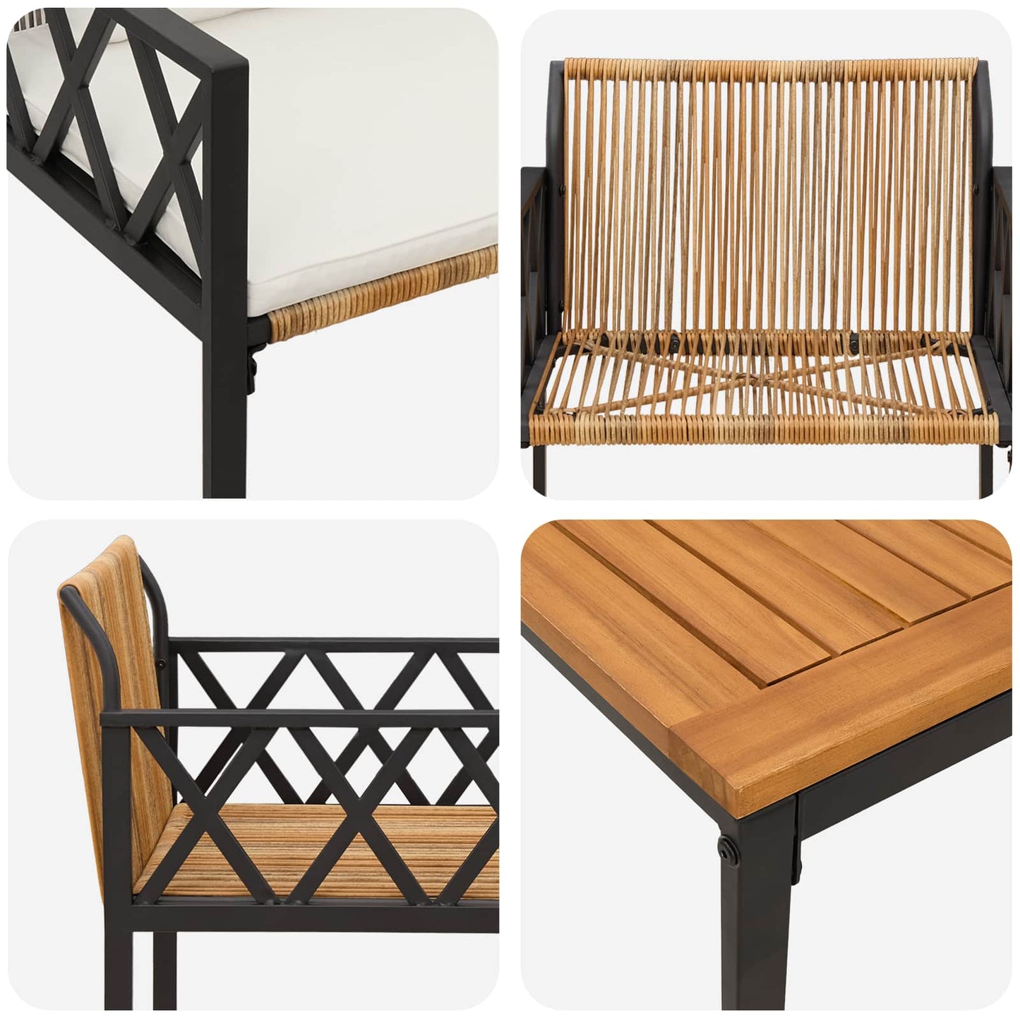 Gartenmöbel-Set 3 Pcs Braun Und Creme Weiß Poly-Rattan