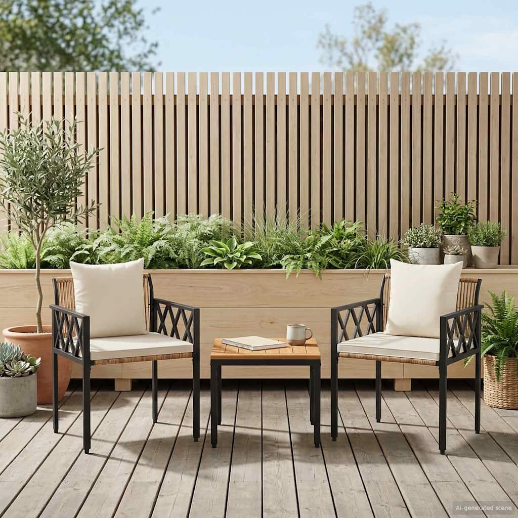 Gartenmöbel-Set 3 Pcs Braun Und Creme Weiß Poly-Rattan