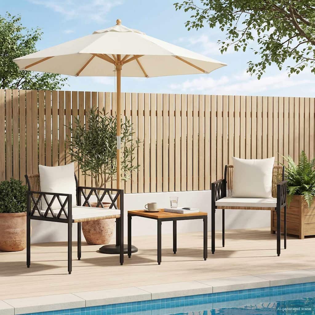 Gartenmöbel-Set 3 Pcs Braun Und Creme Weiß Poly-Rattan