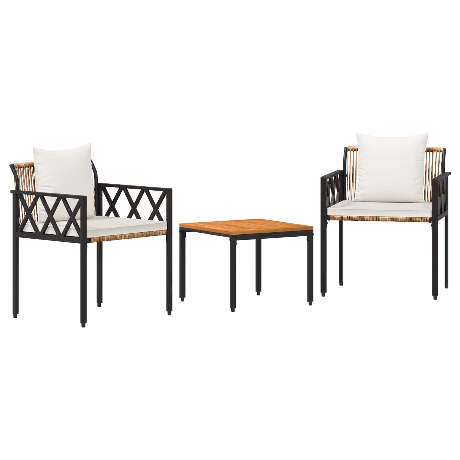 Gartenmöbel-Set 3 Pcs Braun Und Creme Weiß Poly-Rattan