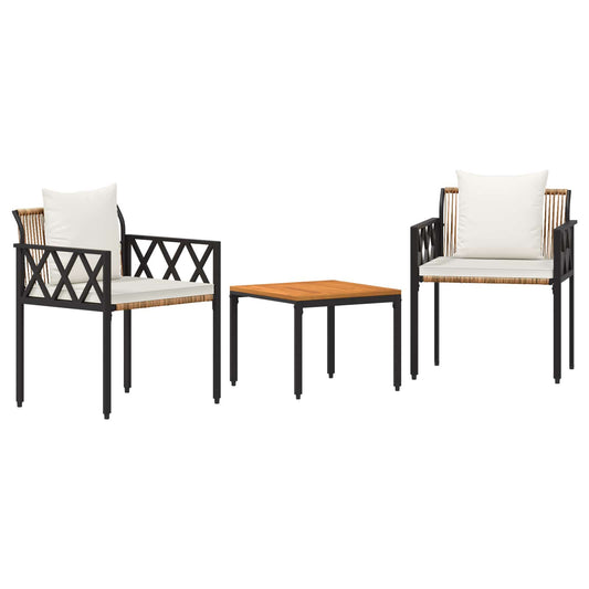 Gartenmöbel-Set 3 Pcs Braun Und Creme Weiß Poly-Rattan