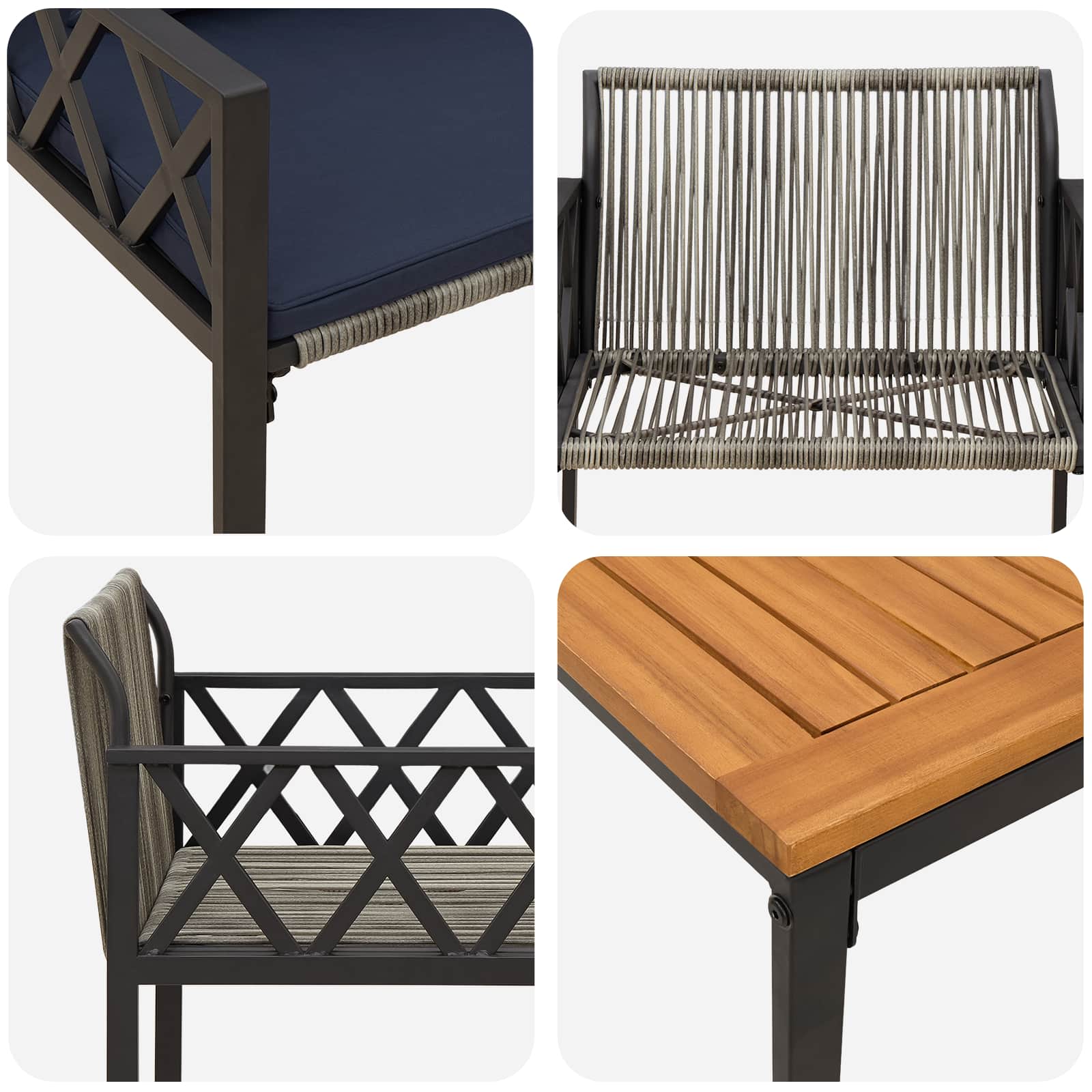 Gartenmöbel-Set 3 Pcs Grau Und Marineblau Poly-Rattan