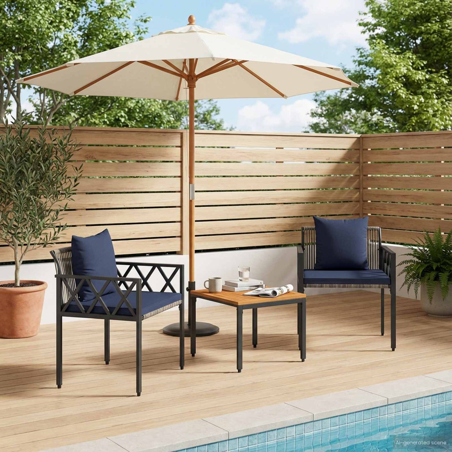 Gartenmöbel-Set 3 Pcs Grau Und Marineblau Poly-Rattan