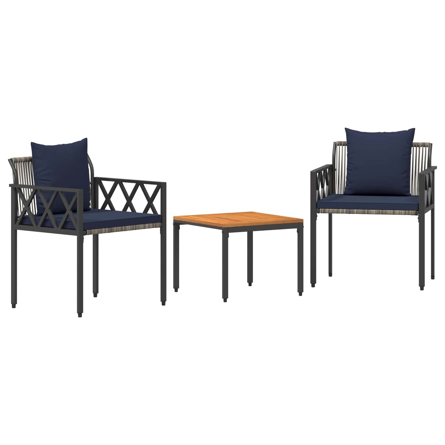 Gartenmöbel-Set 3 Pcs Grau Und Marineblau Poly-Rattan