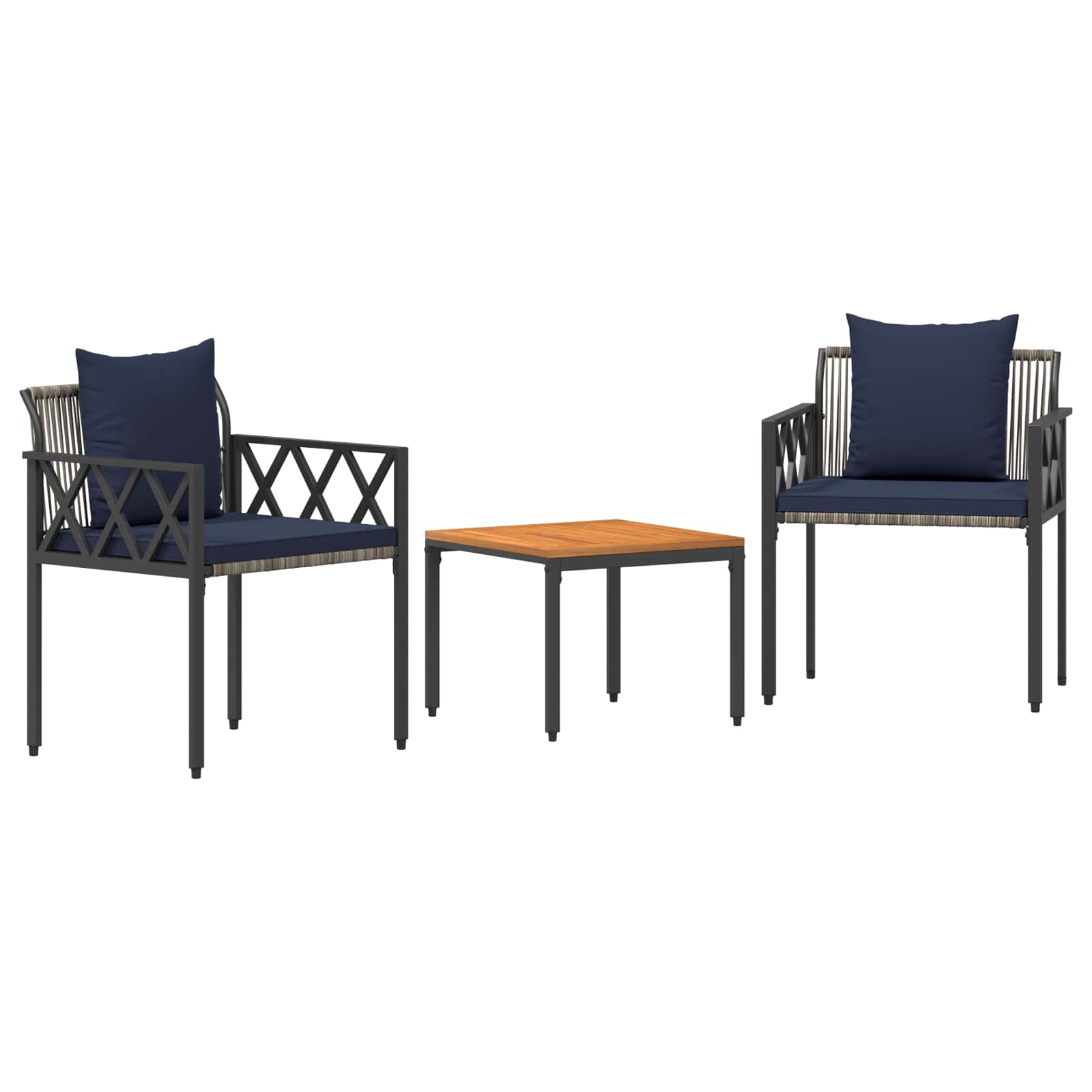 Gartenmöbel-Set 3 Pcs Grau Und Marineblau Poly-Rattan