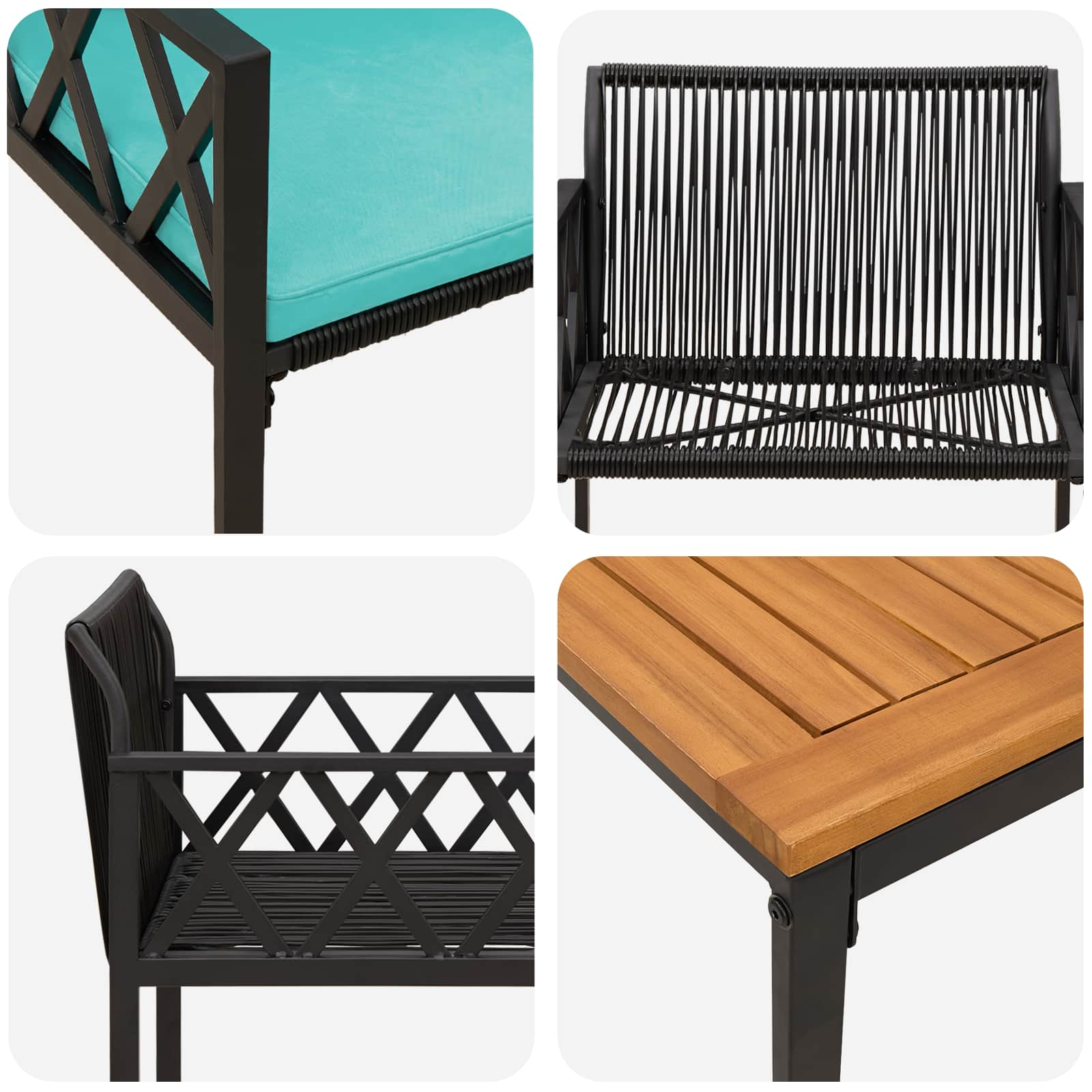 Gartenmöbel-Set 3 Pcs Schwarz Und Türkis Poly-Rattan