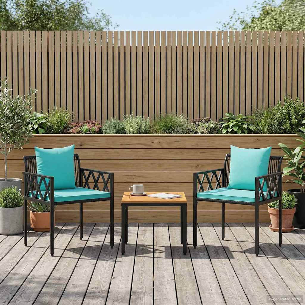 Gartenmöbel-Set 3 Pcs Schwarz Und Türkis Poly-Rattan