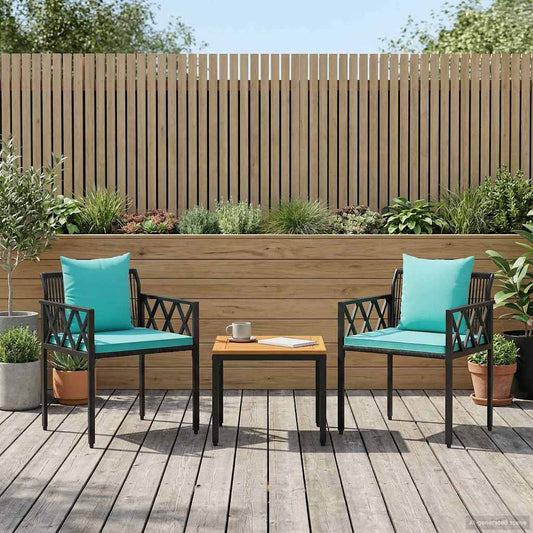 Gartenmöbel-Set 3 Pcs Schwarz Und Türkis Poly-Rattan