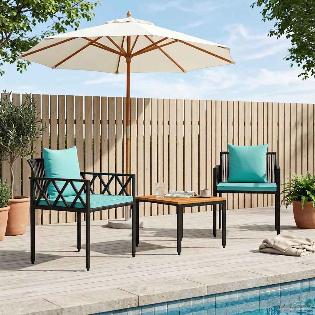 Gartenmöbel-Set 3 Pcs Schwarz Und Türkis Poly-Rattan