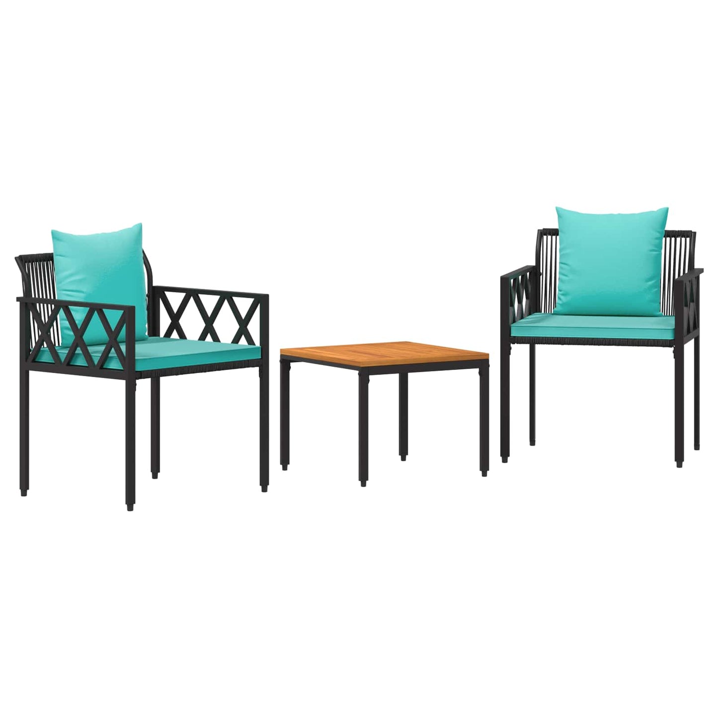 Gartenmöbel-Set 3 Pcs Schwarz Und Türkis Poly-Rattan