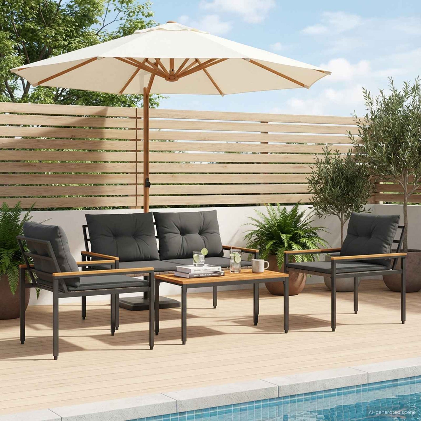 Gartenmöbel-Set 4 Pcs Poly-Rattan