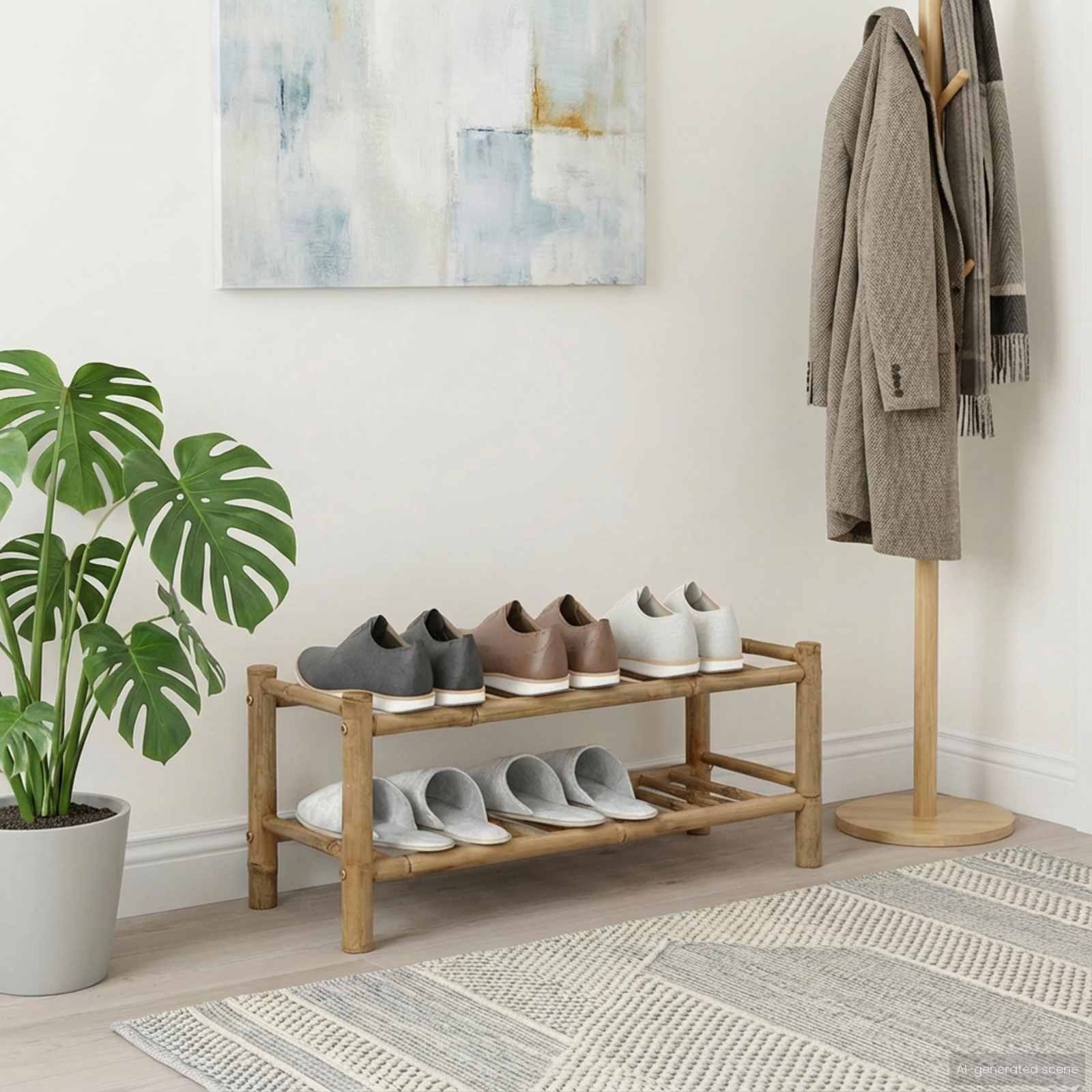 Schuhregal Mit Regal Mit Speicher Natur 68 X 28 X 30 Cm Bambus