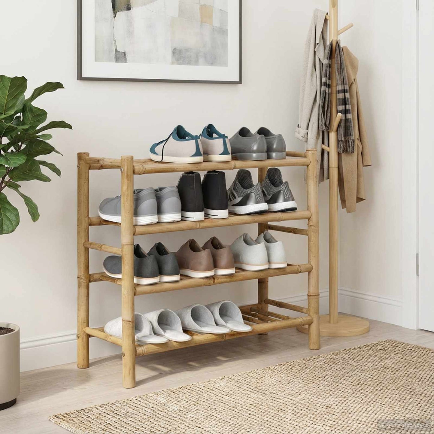 Schuhregal Mit Regal Mit Speicher Natur 68 X 28 X 30 Cm Bambus