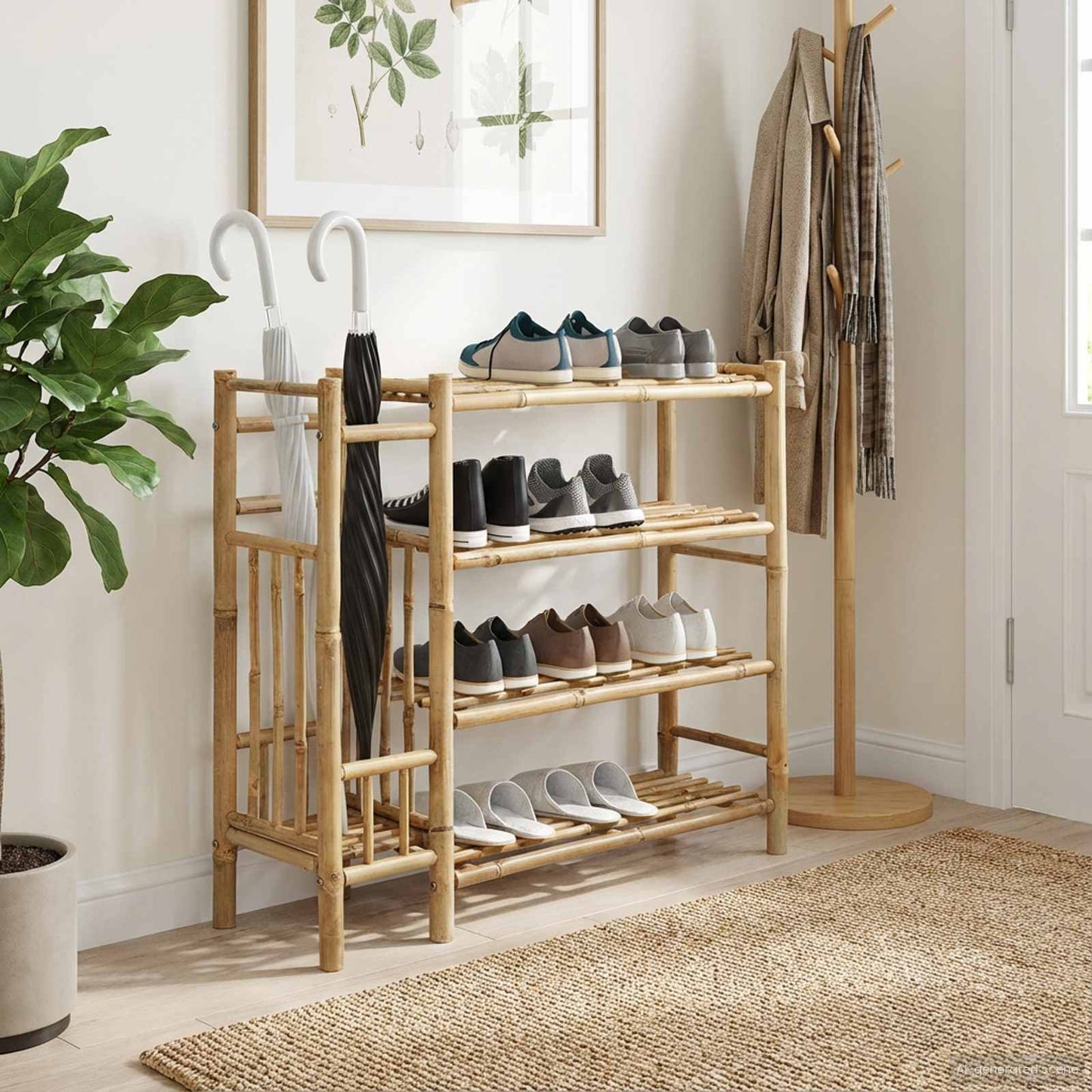 Schuhregal Mit Regal Mit Speicher Natur 88 X 27 X 80 Cm Bambus