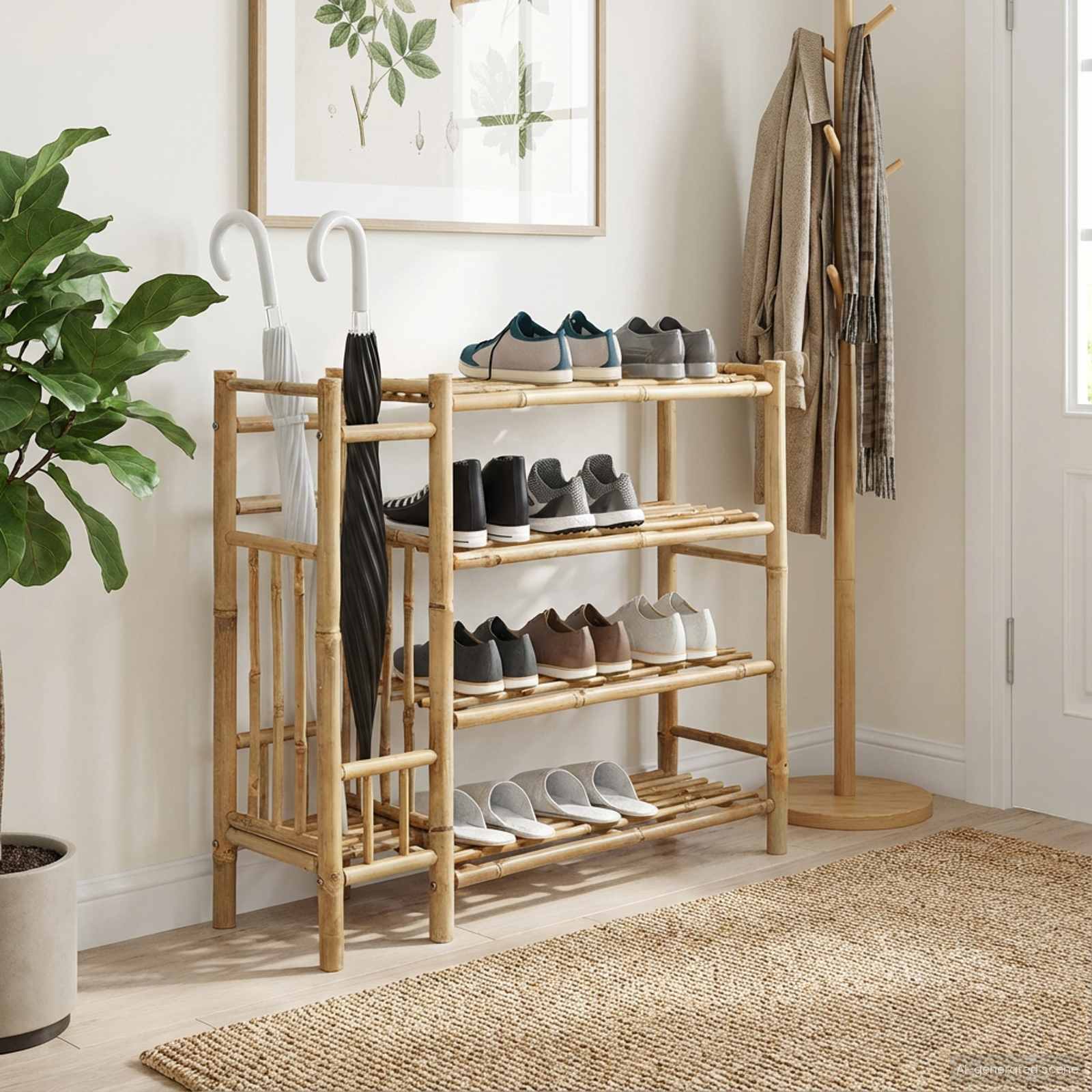 Schuhregal Mit Regal Mit Speicher Natur 88 X 27 X 80 Cm Bambus