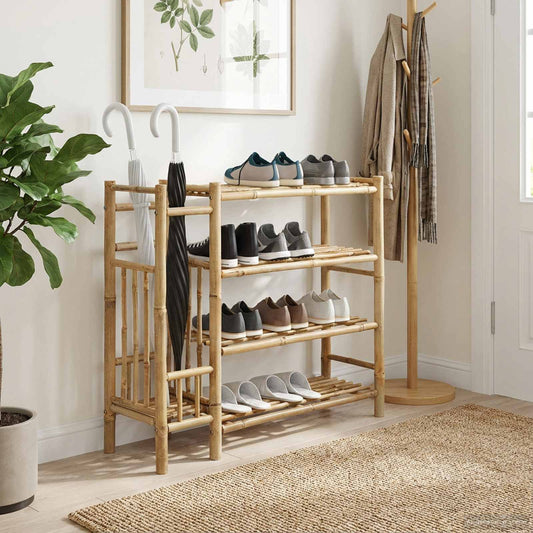 Schuhregal Mit Regal Mit Speicher Natur 88 X 27 X 80 Cm Bambus