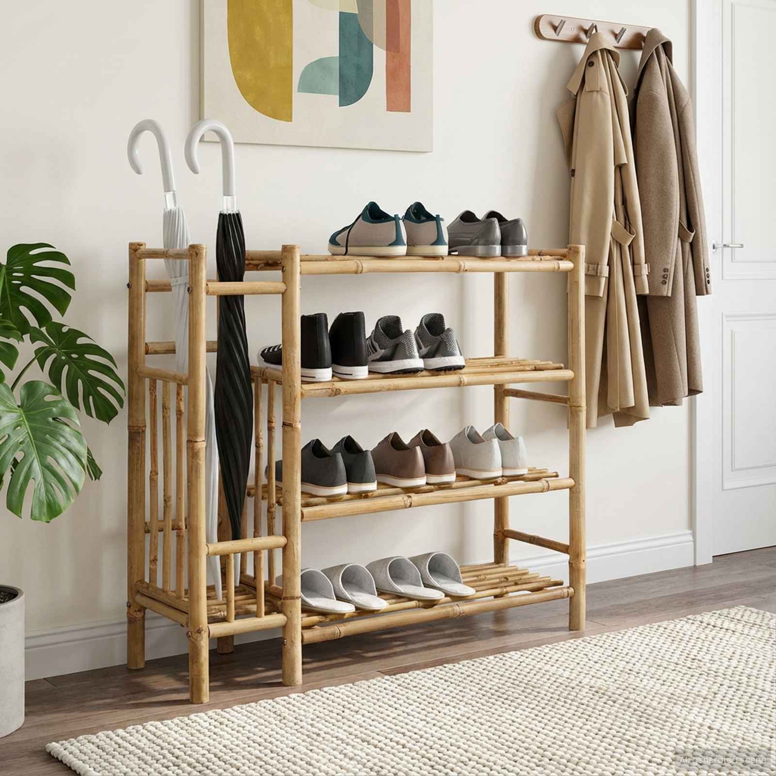 Schuhregal Mit Regal Mit Speicher Natur 88 X 27 X 80 Cm Bambus