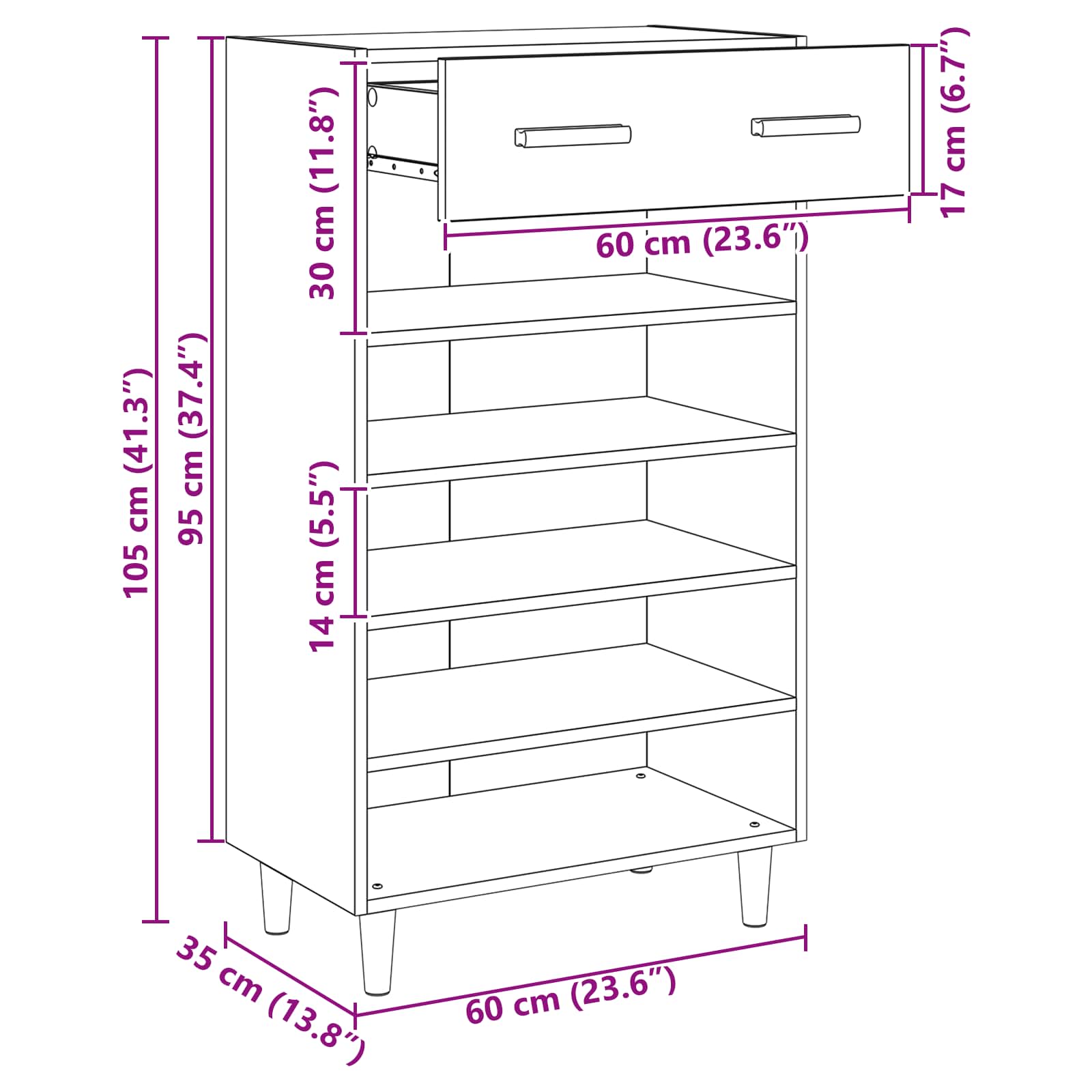 Schuhschrank Mit Regal 60 X 35 X 105 Cm Holzwerkstoff
