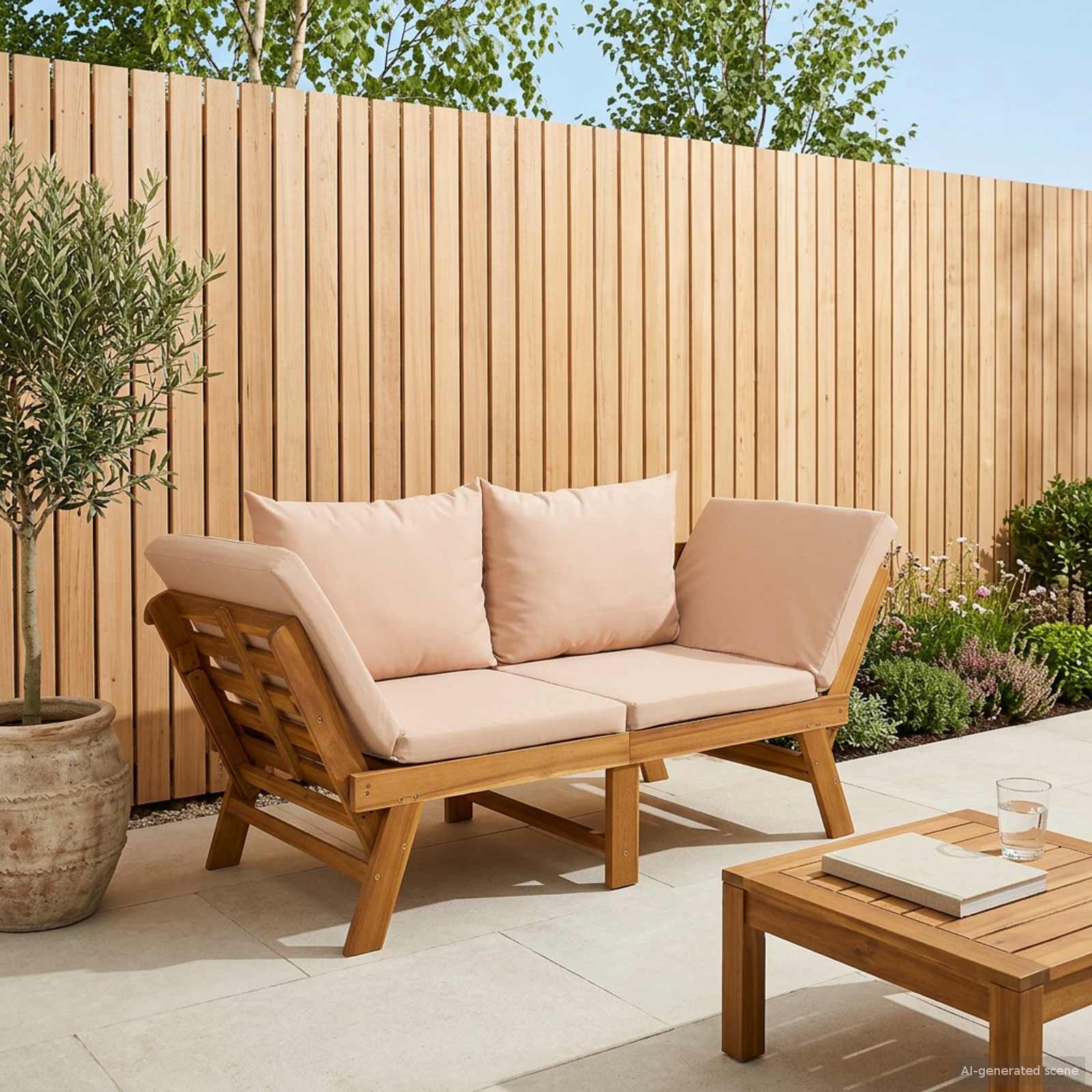 3-In-1 Gartenbank Mit Kissen Massives Akazienholz Natur