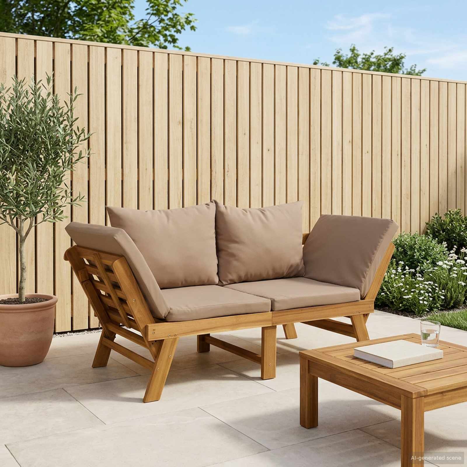 3-In-1 Gartenbank Mit Kissen Massives Akazienholz Natur
