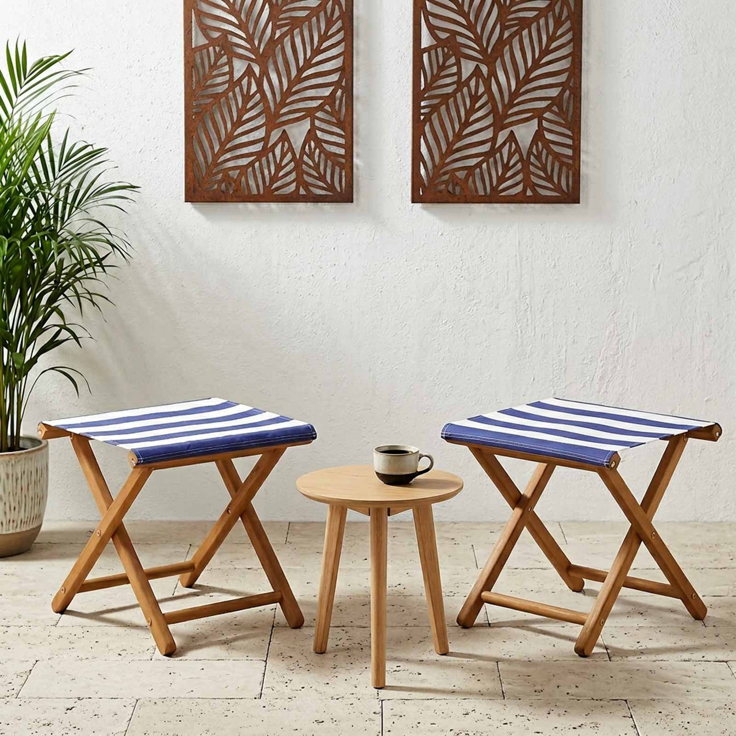 Liegestuhl 2 Pcs Massives Eukalyptus Holz Blau Und Weiß