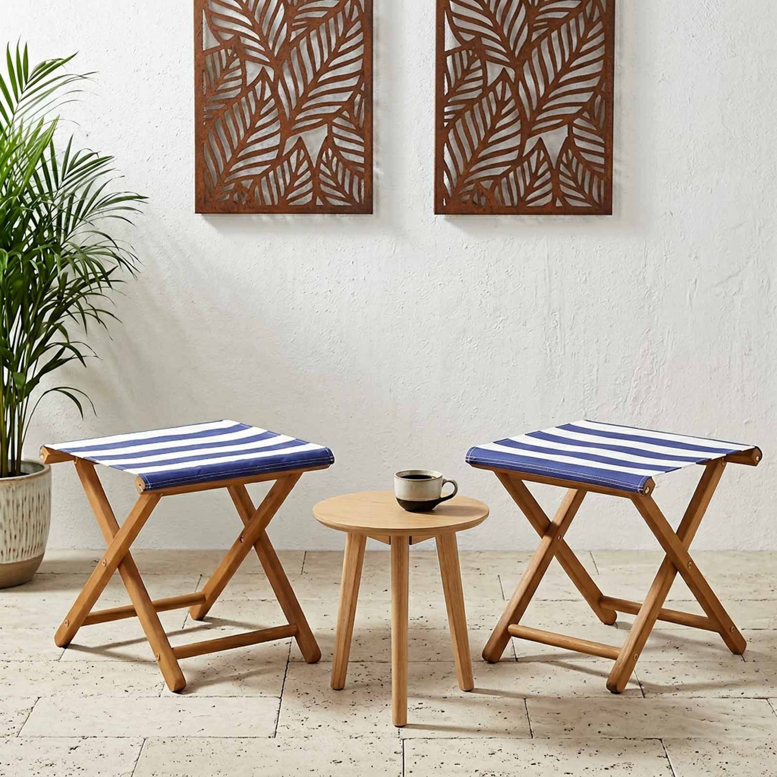 Liegestuhl 2 Pcs Massives Eukalyptus Holz Blau Und Weiß