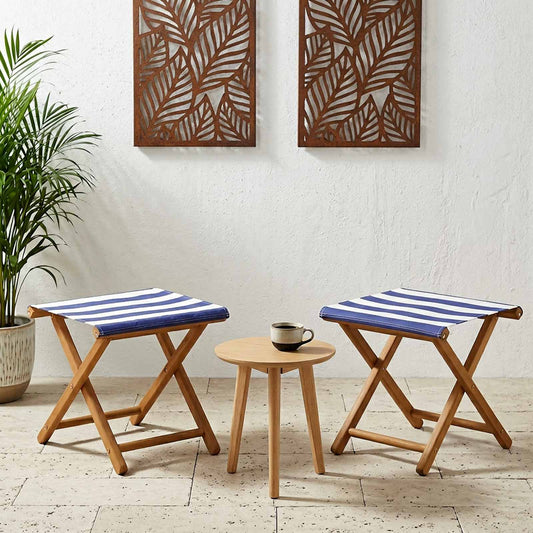 Liegestuhl 2 Pcs Massives Eukalyptus Holz Blau Und Weiß