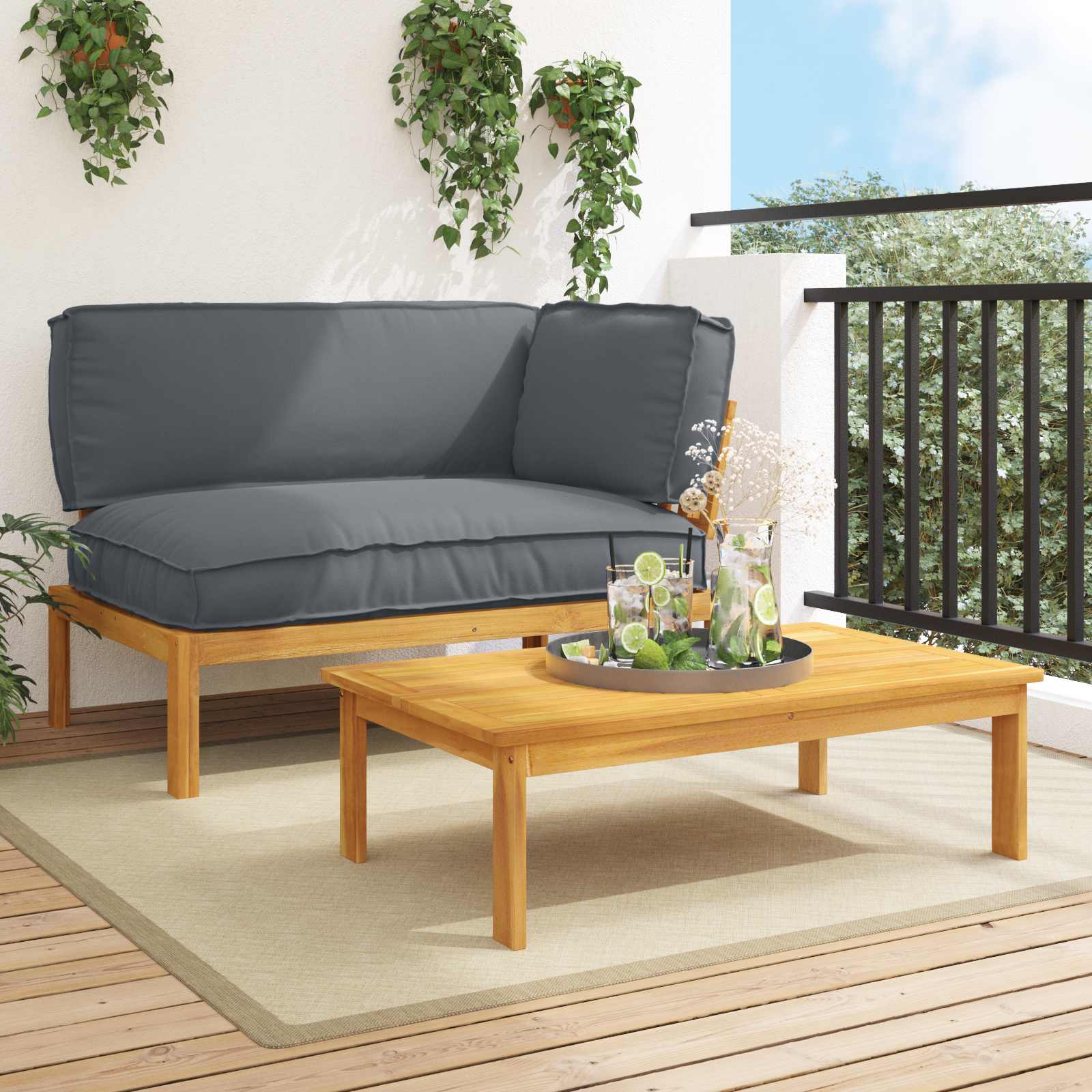 Sofa Set Mit Kissen 120 X 92 X 69 Cm Massivholz Akazie