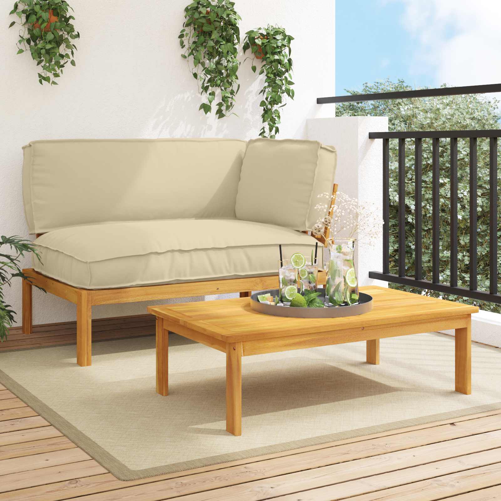 Sofa Set Mit Kissen 120 X 92 X 69 Cm Massivholz Akazie