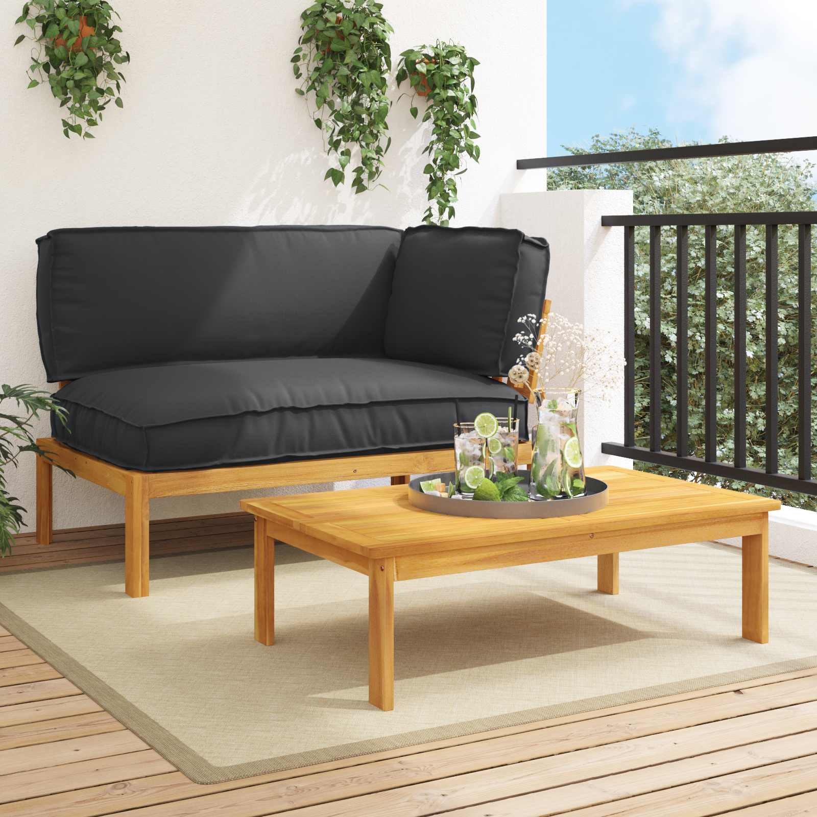 Sofa Set Mit Kissen 120 X 92 X 69 Cm Massivholz Akazie