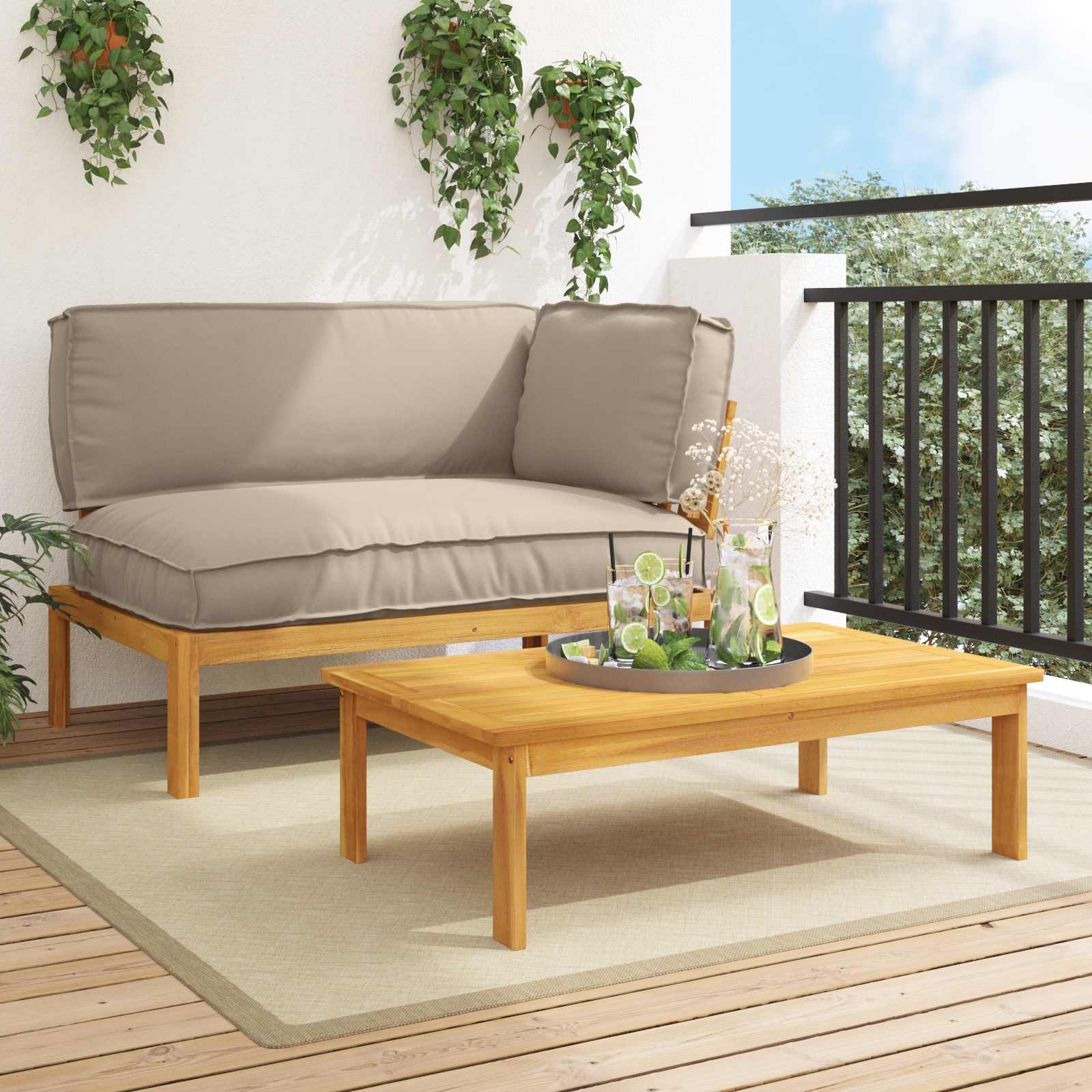 Sofa Set Mit Kissen 120 X 92 X 69 Cm Massivholz Akazie