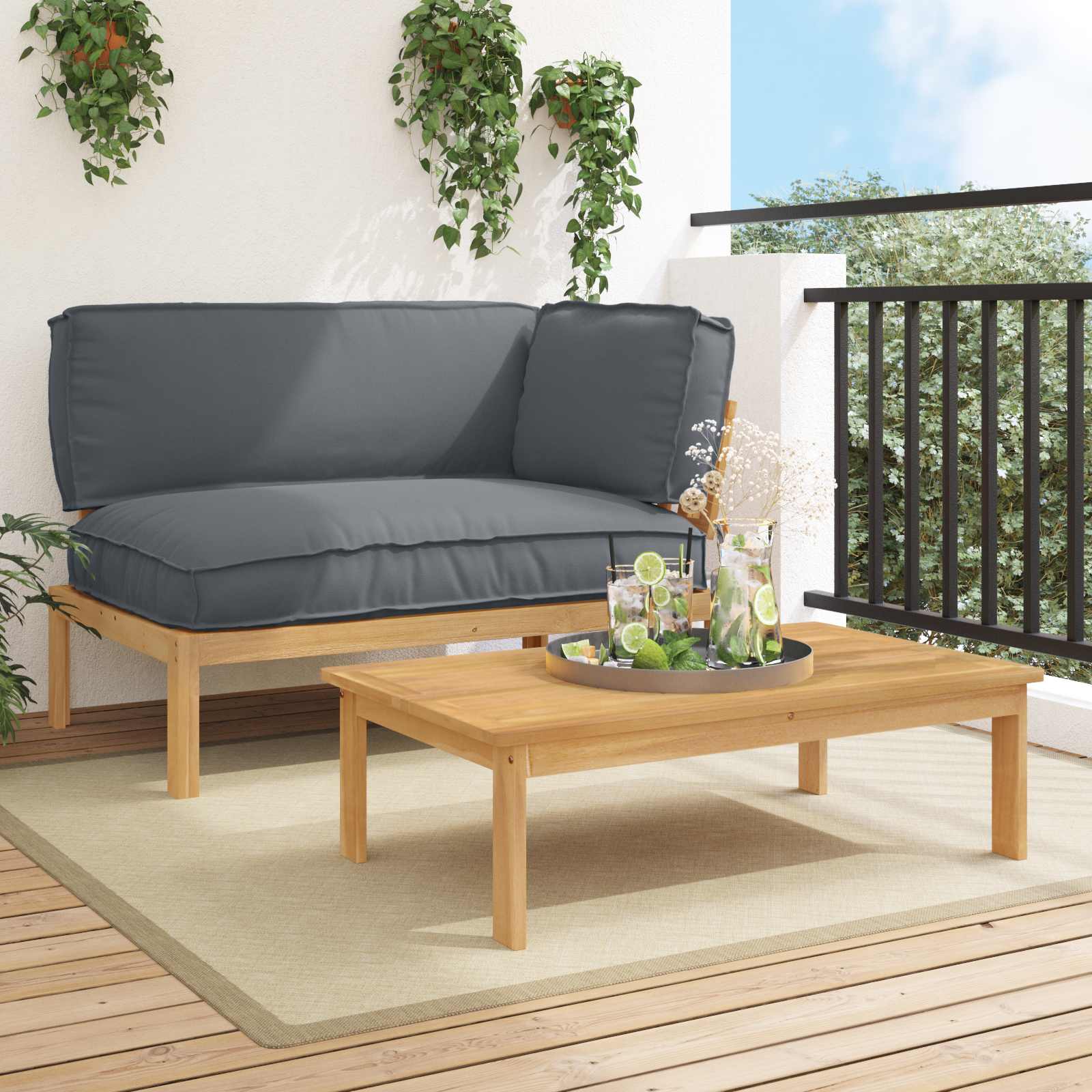 Sofa Set Mit Kissen 120 X 92 X 69 Cm Massivholz Akazie