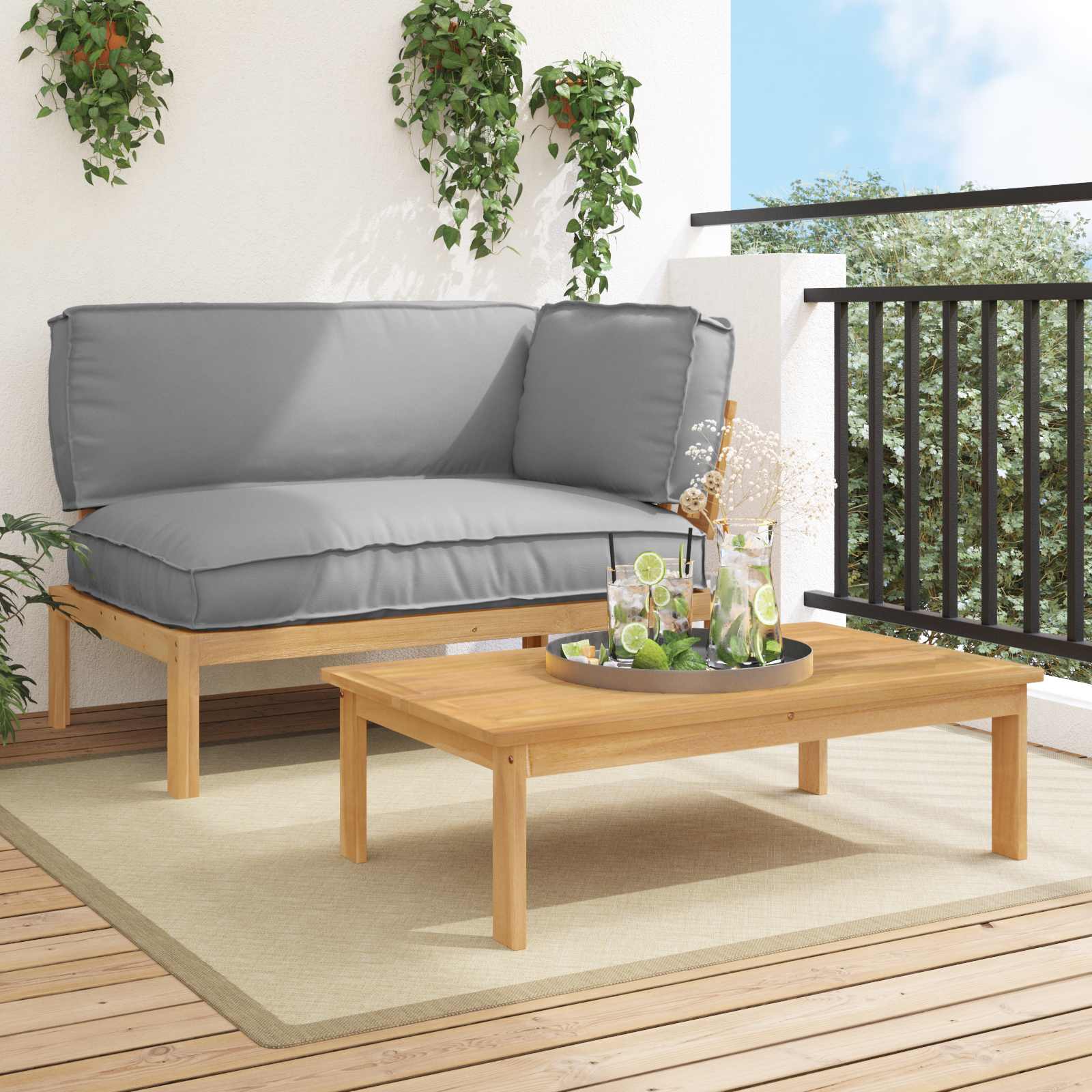 Sofa Set Mit Kissen 120 X 92 X 69 Cm Massivholz Akazie