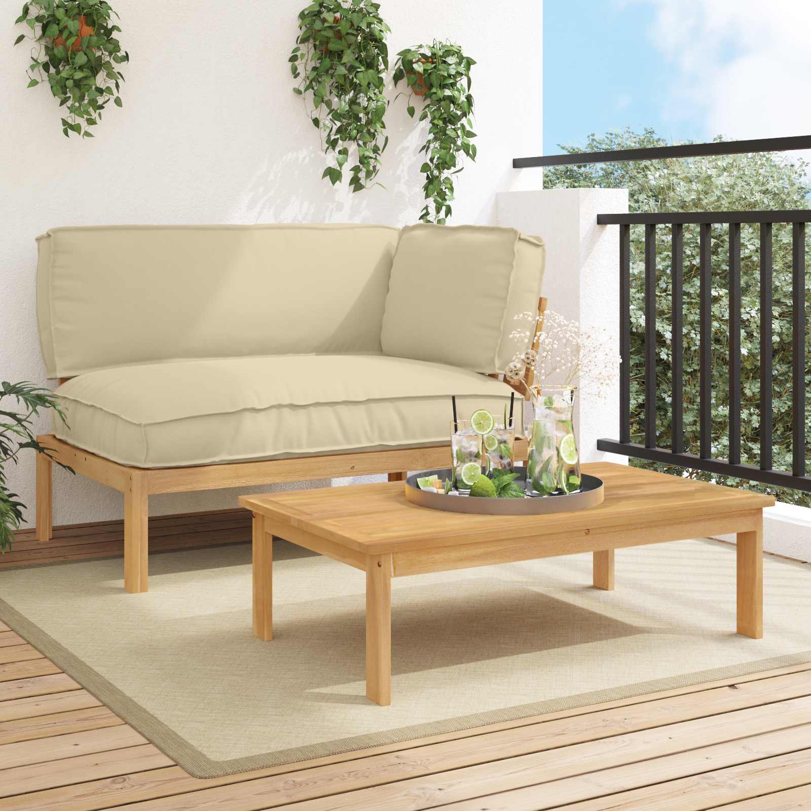 Sofa Set Mit Kissen 120 X 92 X 69 Cm Massivholz Akazie