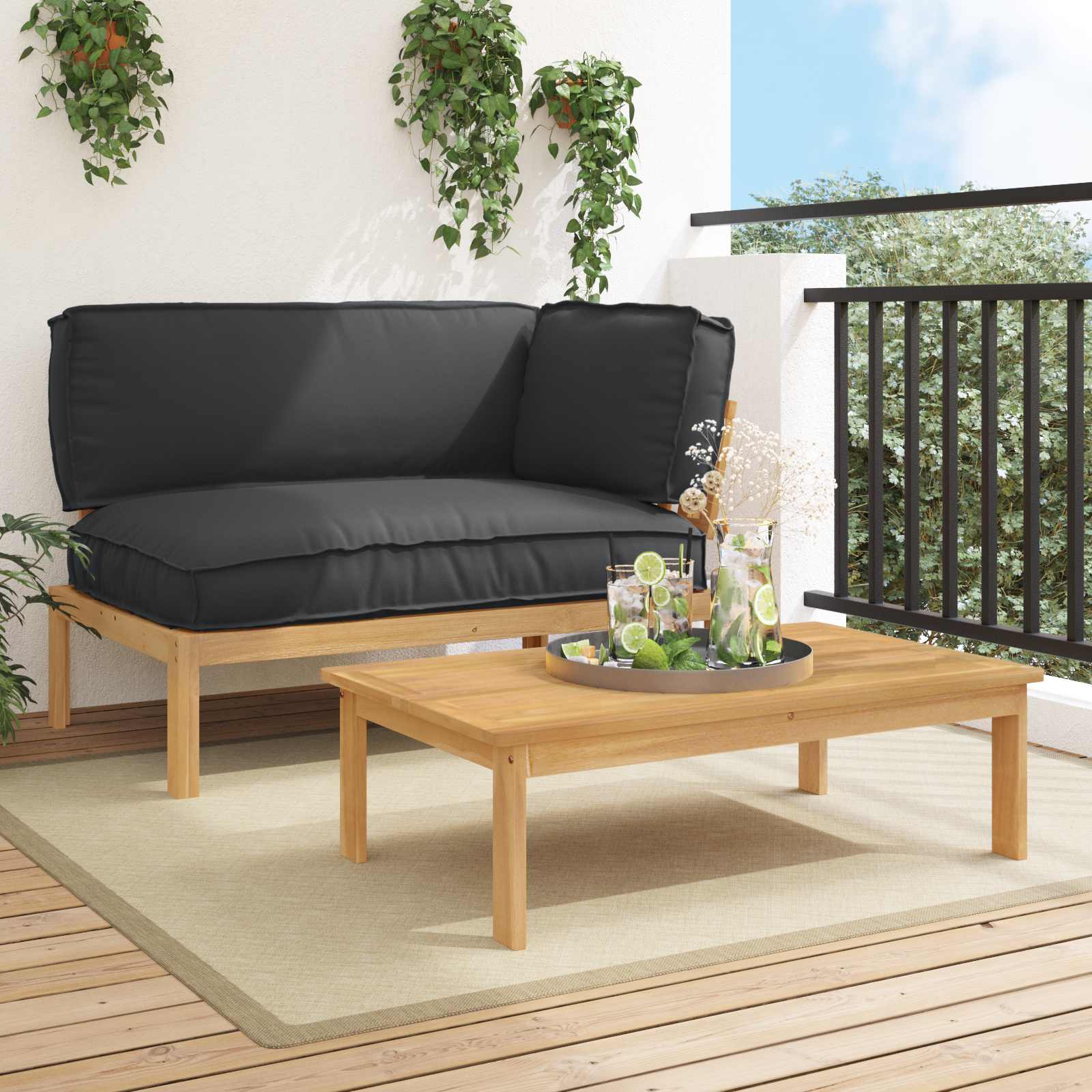 Sofa Set Mit Kissen 120 X 92 X 69 Cm Massivholz Akazie